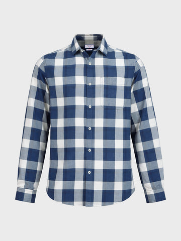 Men's Navy Blue Slim Fit Checkered Casual Shirt