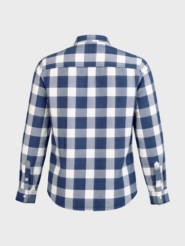 Men's Navy Blue Slim Fit Checkered Casual Shirt