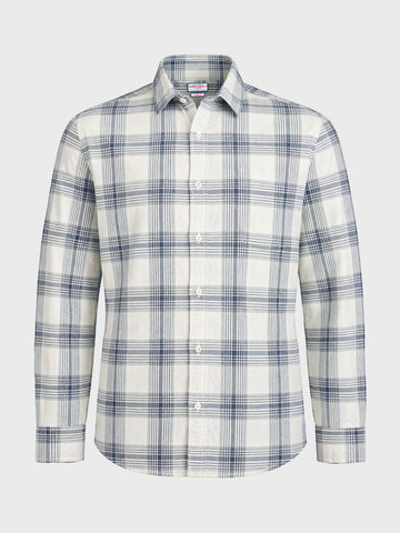Men's Cream Slim Fit Checkered Casual Shirt