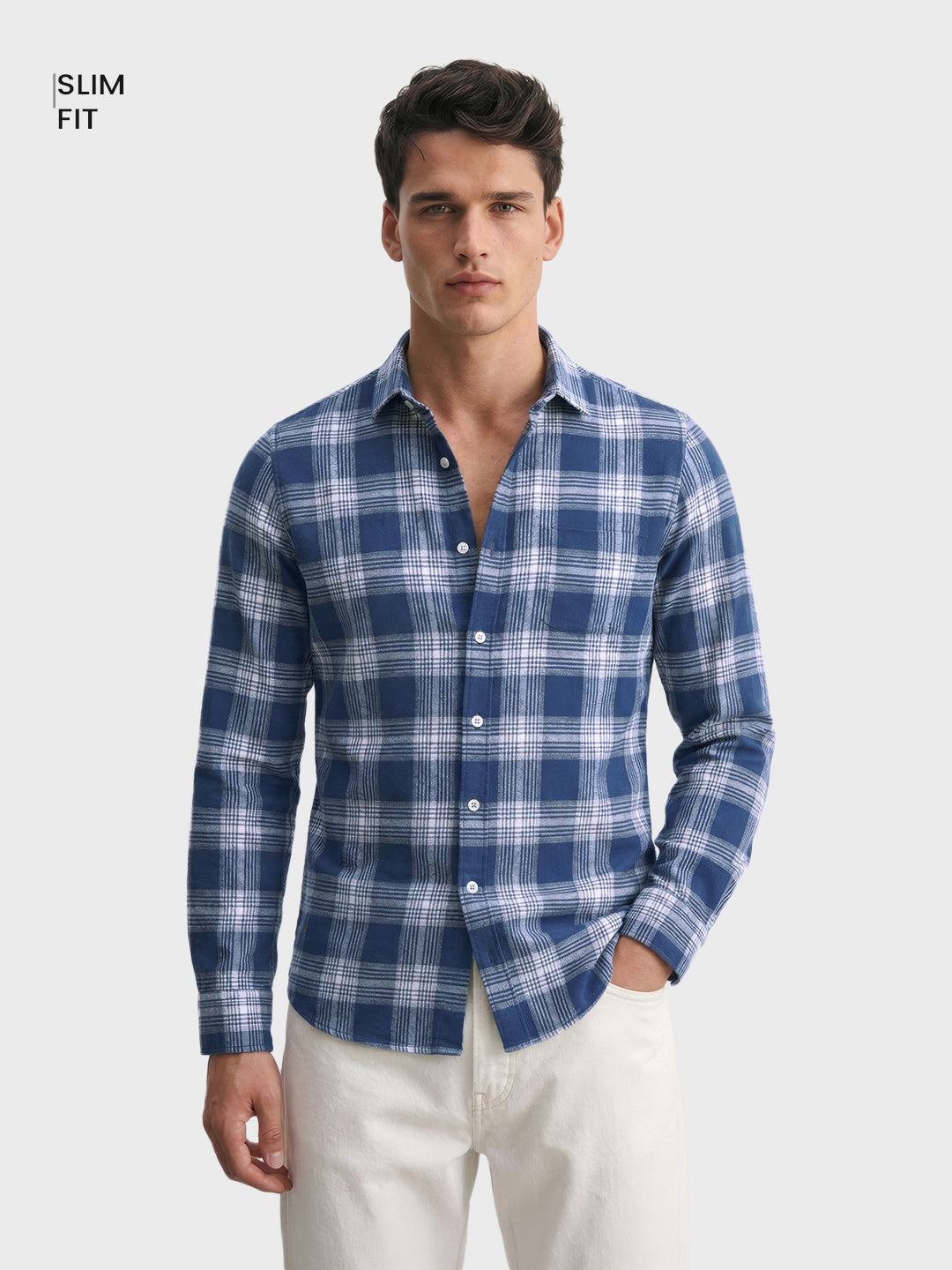 Men's Blue Slim Fit Checkered Casual Shirt
