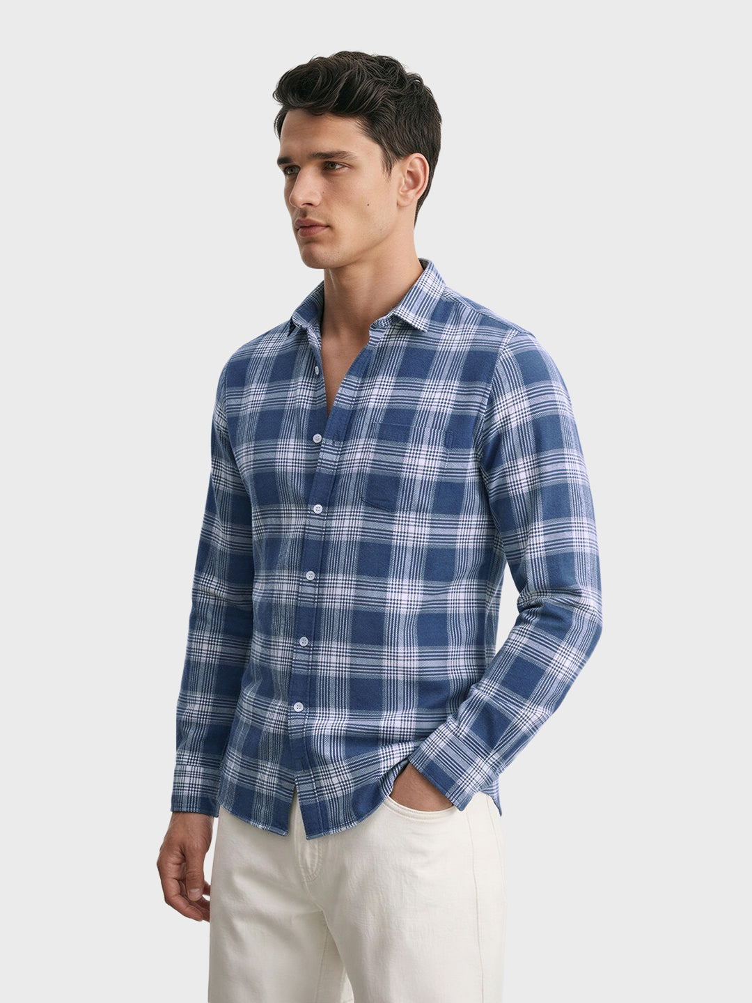 Men's Blue Slim Fit Checkered Casual Shirt