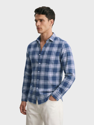 Men's Navy Blue Slim Fit Checkered Casual Shirt
