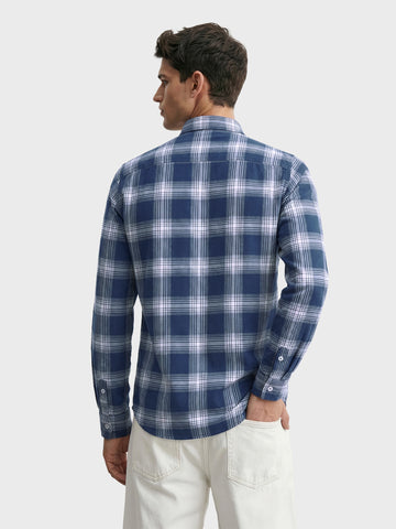 Men's Navy Blue Slim Fit Checkered Casual Shirt