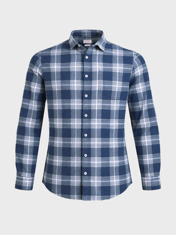 Men's Navy Blue Slim Fit Checkered Casual Shirt