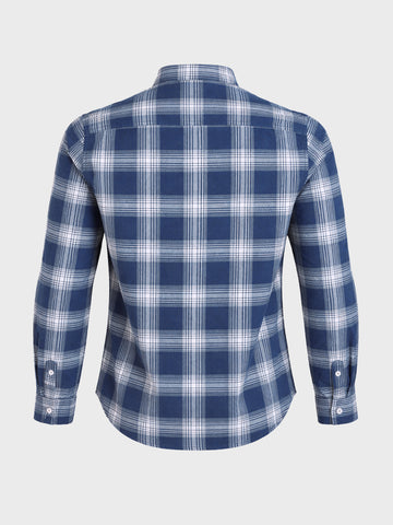 Men's Navy Blue Slim Fit Checkered Casual Shirt