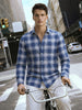 Men's Navy Blue Slim Fit Checkered Casual Shirt