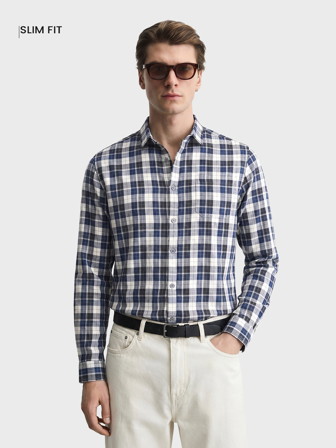 Men's Blue Slim Fit Checkered Casual Shirt