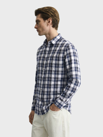 Men's Blue Slim Fit Checkered Casual Shirt