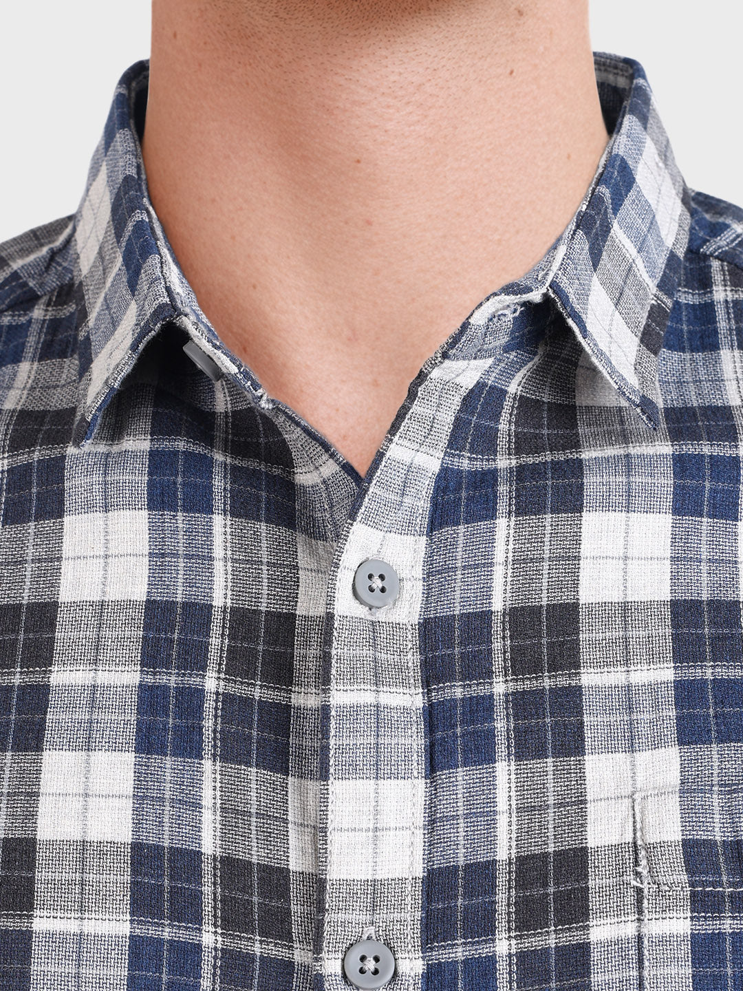 Men's Blue Slim Fit Checkered Casual Shirt
