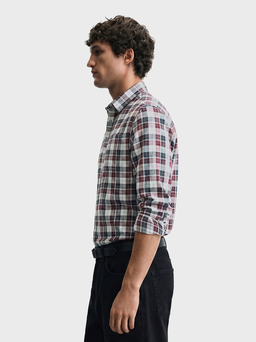 Men's Maroon Slim Fit Checkered Casual Shirt