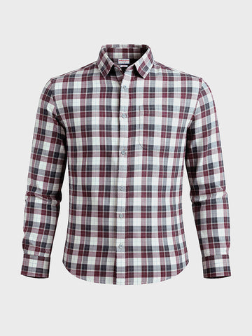 Men's Maroon Slim Fit Checkered Casual Shirt