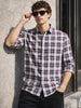 Men's Maroon Slim Fit Checkered Casual Shirt