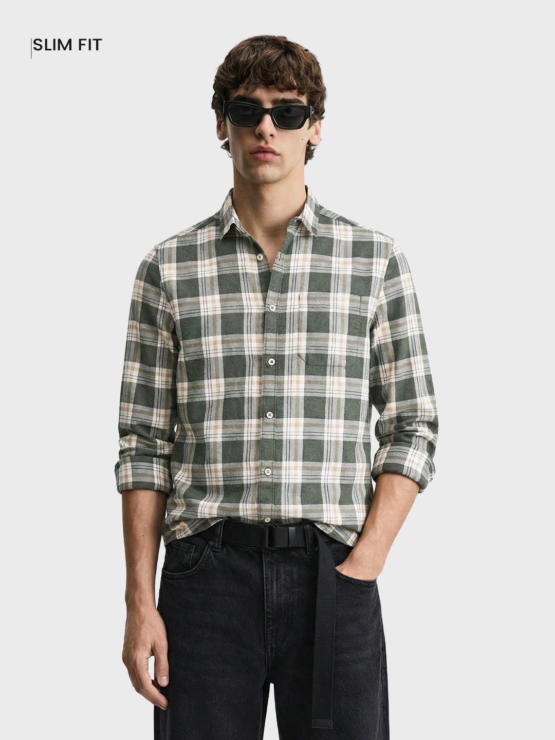 Men's Green Slim Fit Checkered Casual Shirt