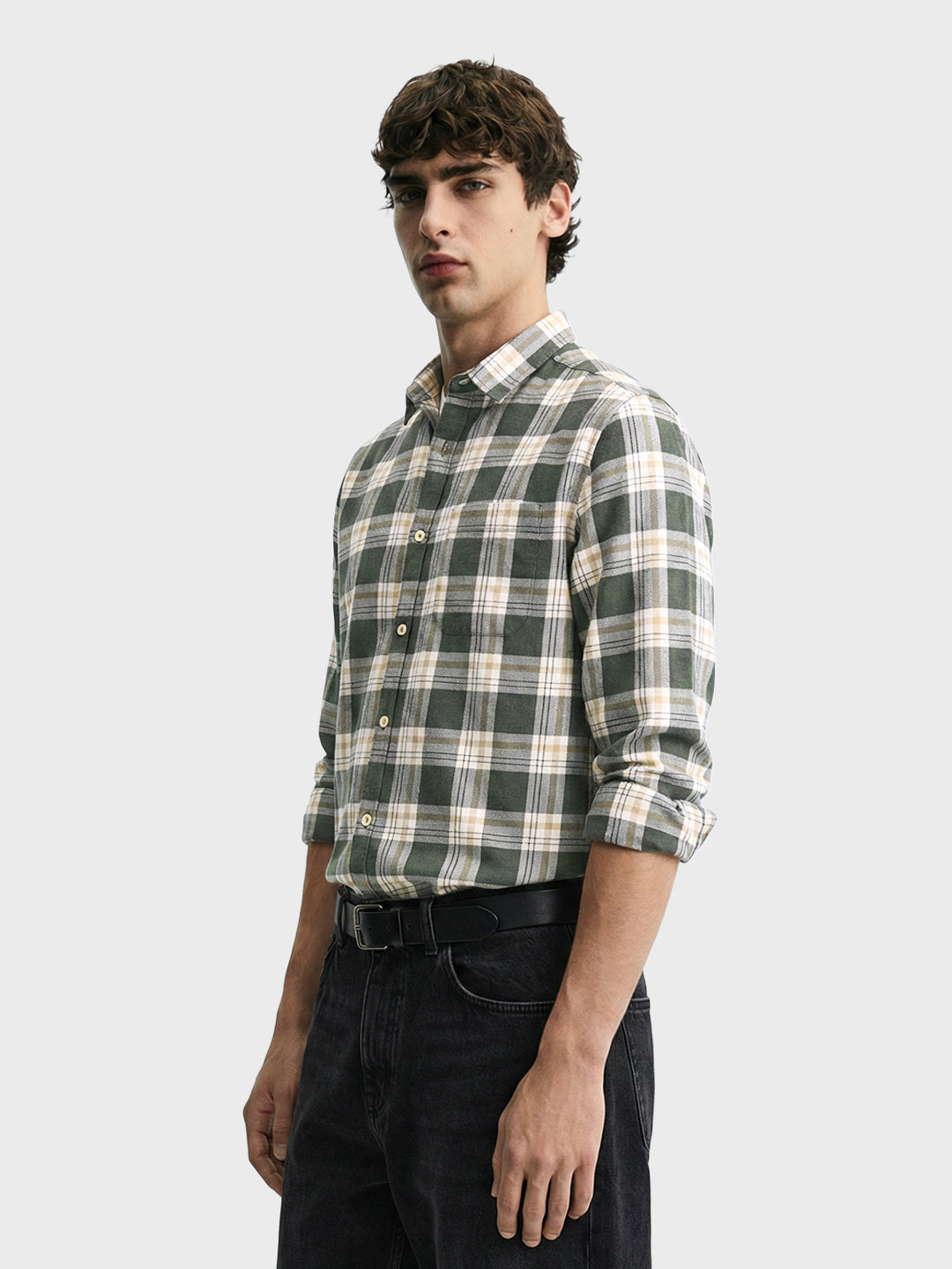 Men's Green Slim Fit Checkered Casual Shirt