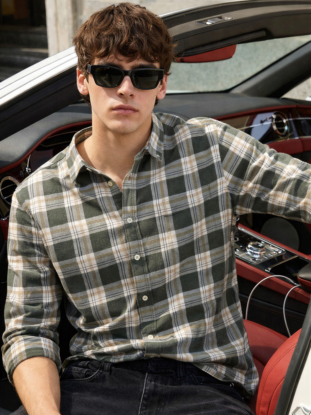 Men's Green Slim Fit Checkered Casual Shirt