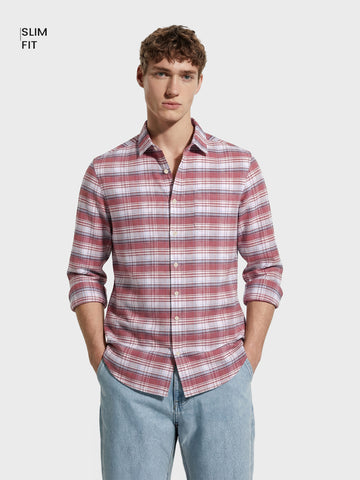Men's Rust Regular Fit Checked Casual Shirt