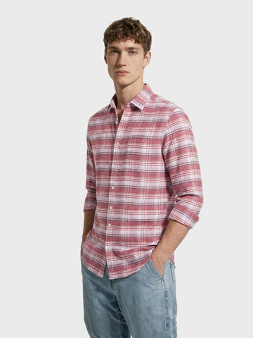 Men's Rust Regular Fit Checked Casual Shirt