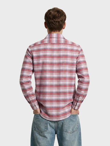 Men's Rust Regular Fit Checked Casual Shirt