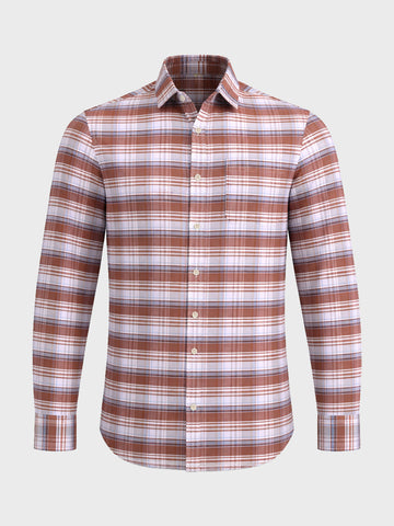 Men's Rust Regular Fit Checked Casual Shirt