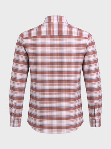 Men's Rust Regular Fit Checked Casual Shirt