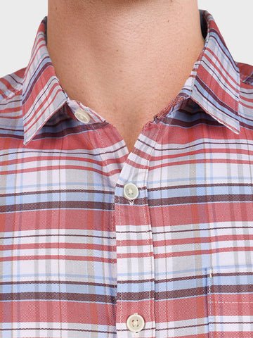 Men's Rust Regular Fit Checked Casual Shirt