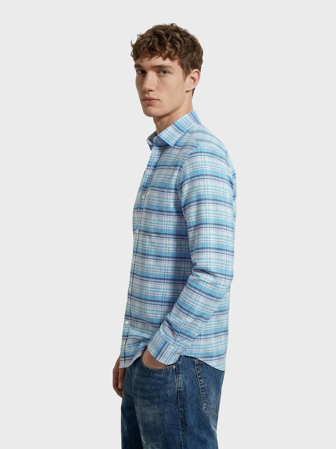 Men's Blue Regular Fit Checked Casual Shirt