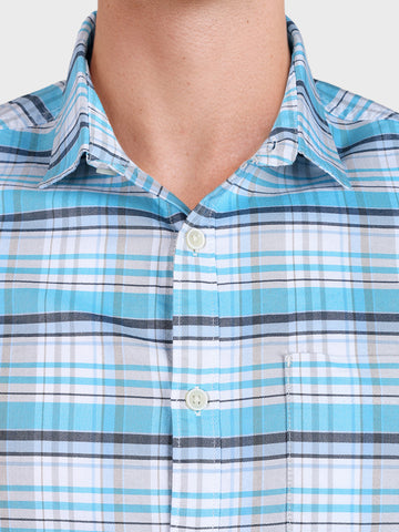 Men's Blue Regular Fit Checked Casual Shirt