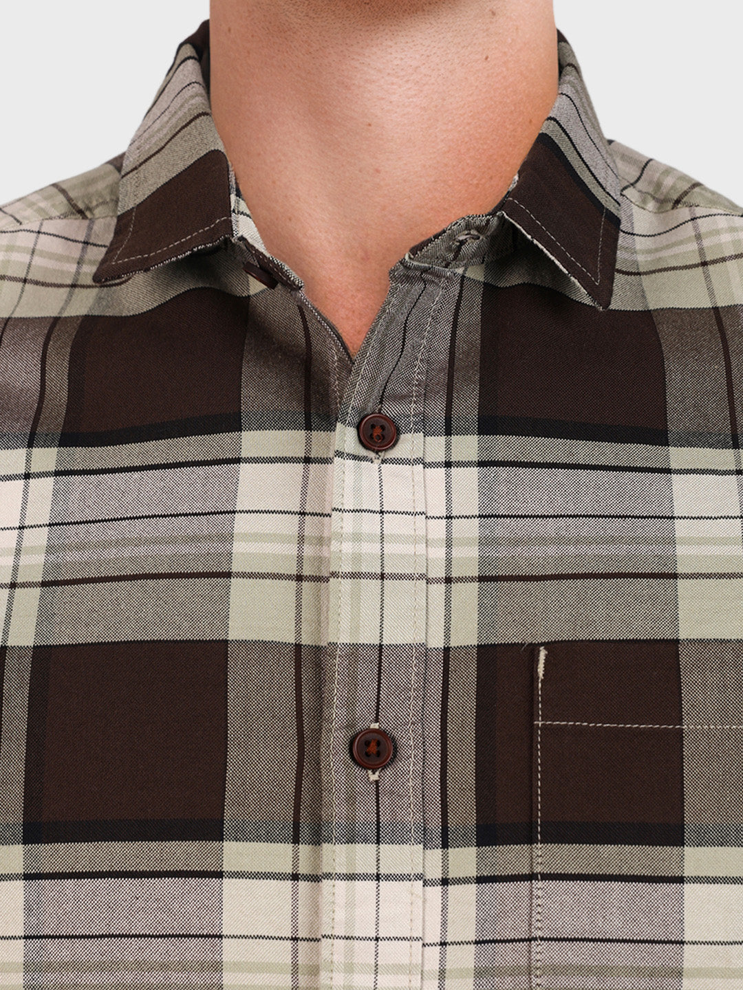 Men's Brown Regular Fit Checked Casual Shirt