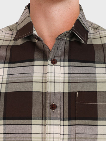 Men's Brown Regular Fit Checked Casual Shirt