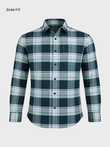 Men's Teal Regular Fit Checked Casual Shirt