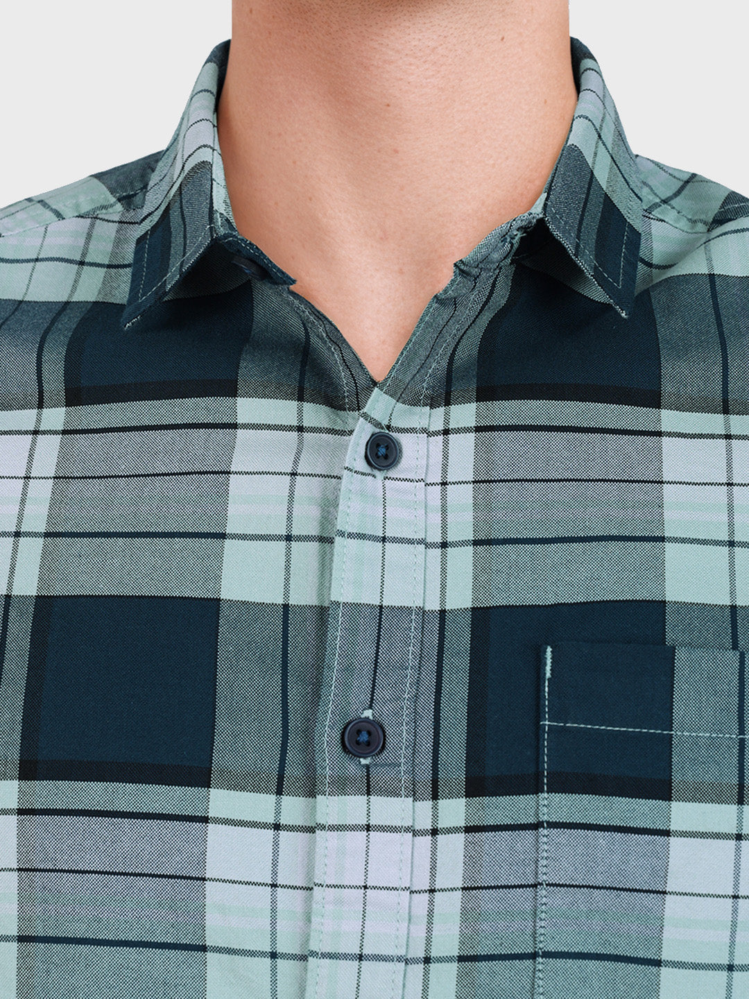 Men's Teal Regular Fit Checked Casual Shirt
