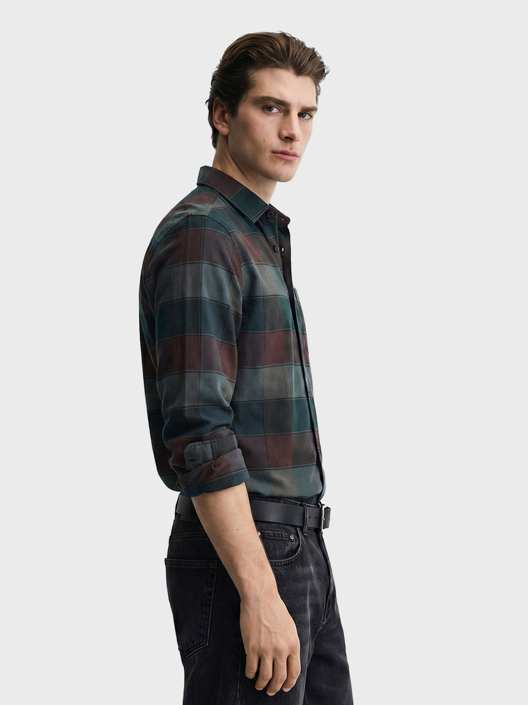 Men's Brown Slim Fit Checkered Casual Shirt