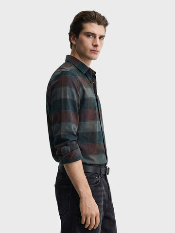 Men's Brown Slim Fit Checkered Casual Shirt