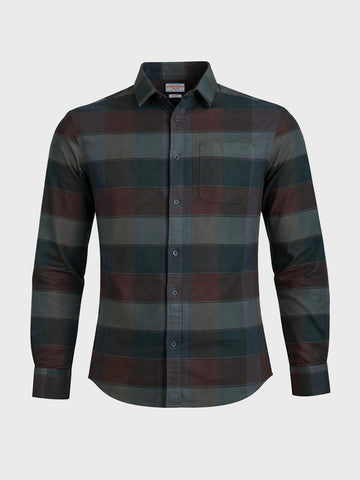 Men's Brown Slim Fit Checkered Casual Shirt