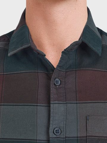 Men's Brown Slim Fit Checkered Casual Shirt