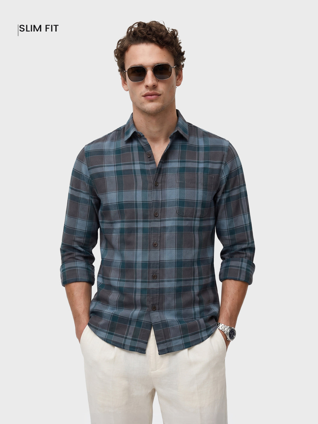 Men's Brown Slim Fit Checkered Casual Shirt