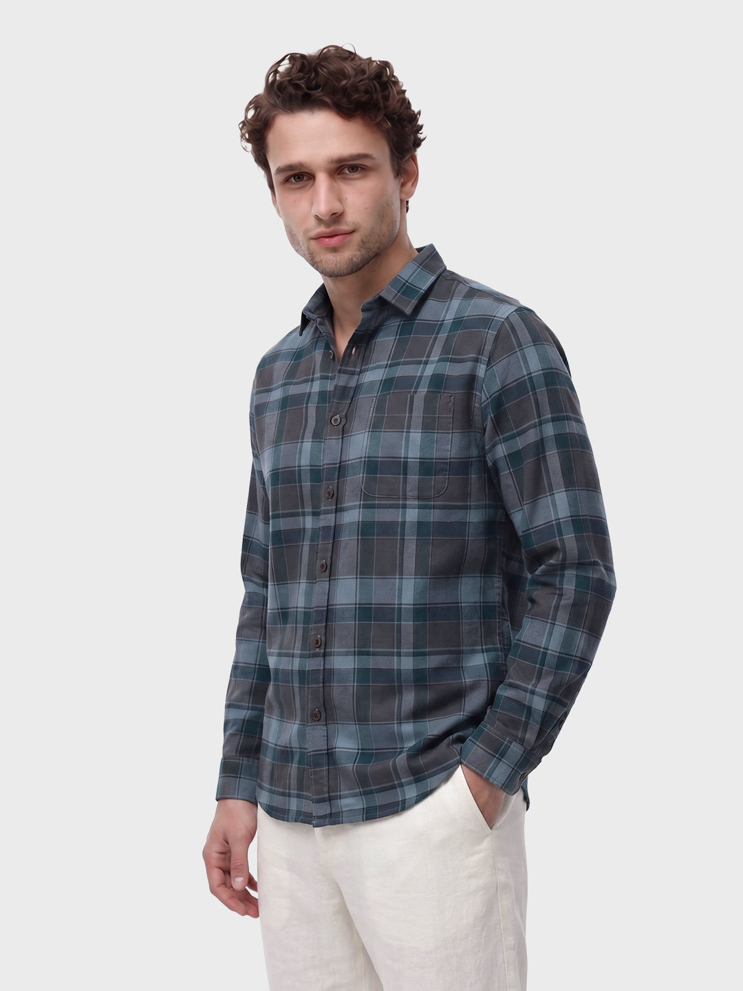 Men's Brown Slim Fit Checkered Casual Shirt
