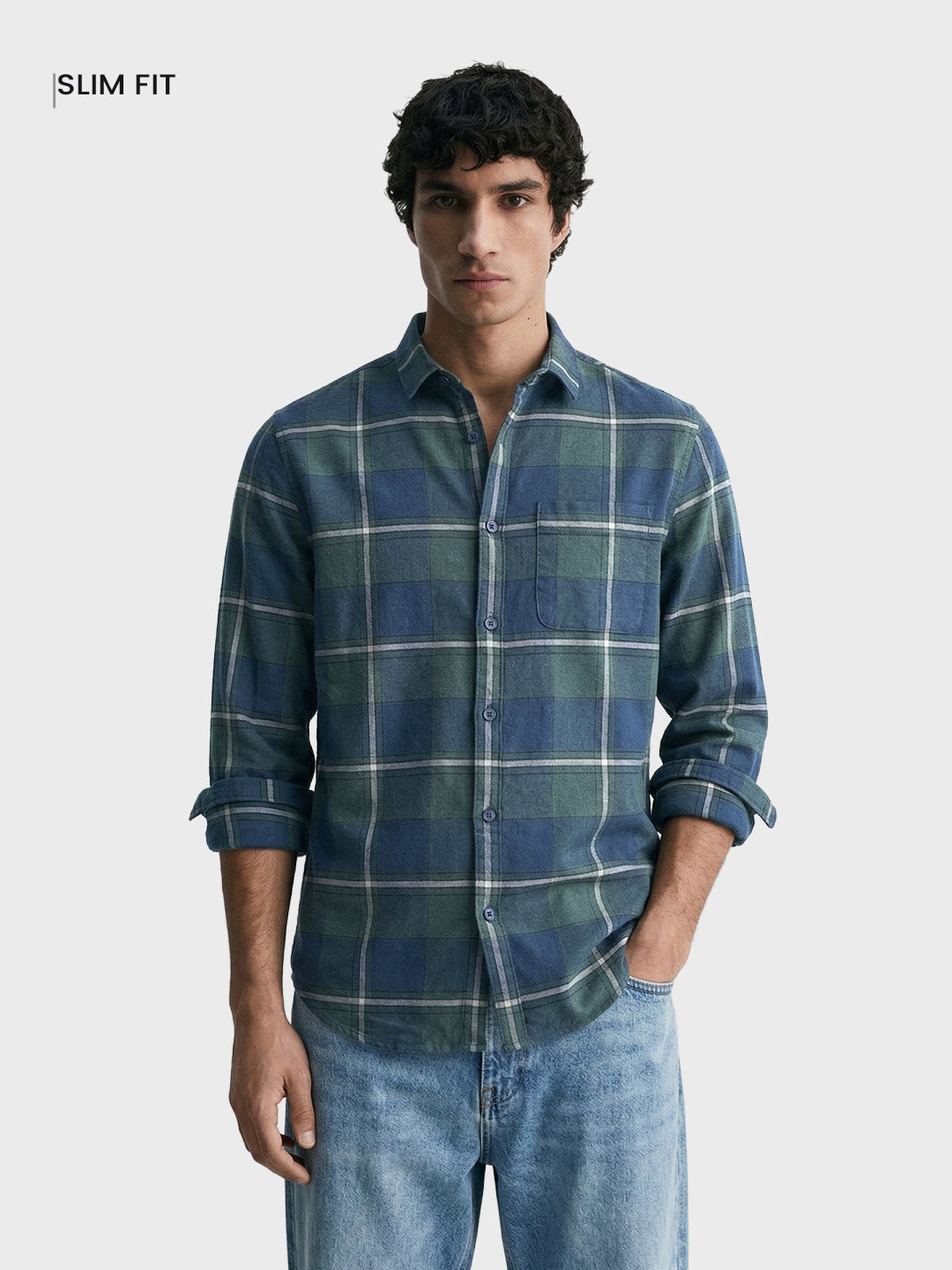 Men's Green Slim Fit Checkered Casual Shirt