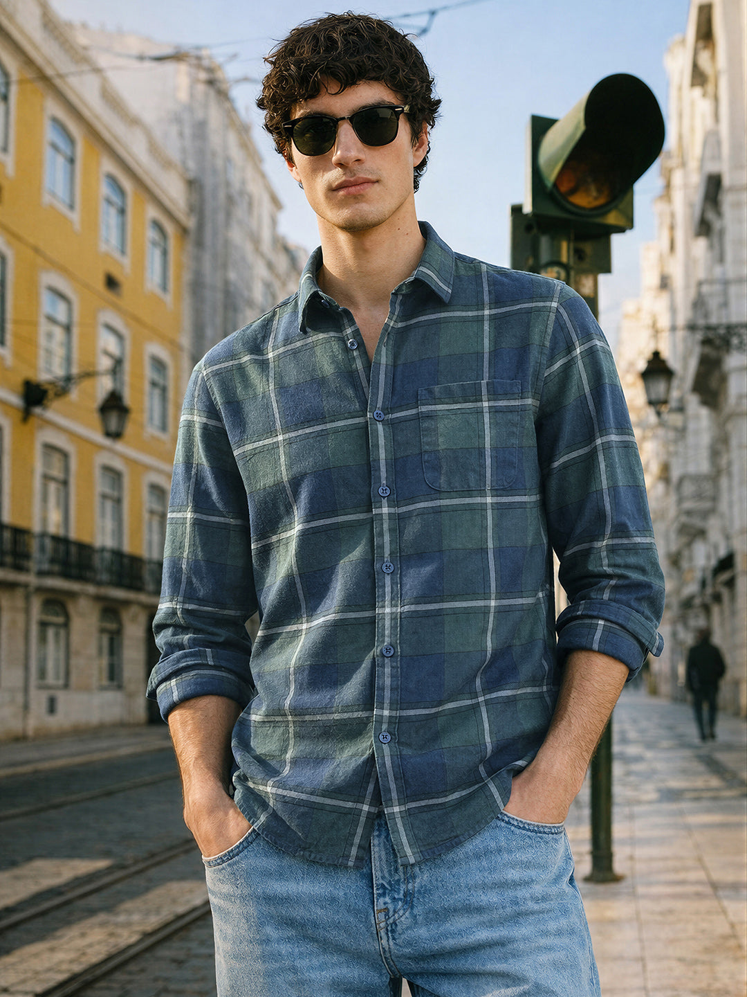 Men's Green Slim Fit Checkered Casual Shirt