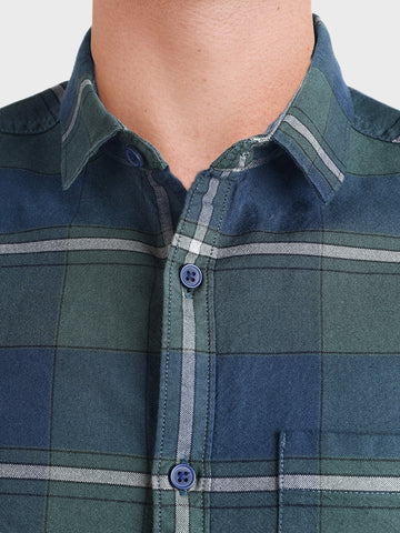 Men's Green Slim Fit Checkered Casual Shirt