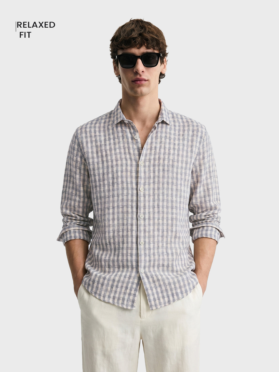 Men's Grey Relaxed Fit Checked Resort Wear Shirt