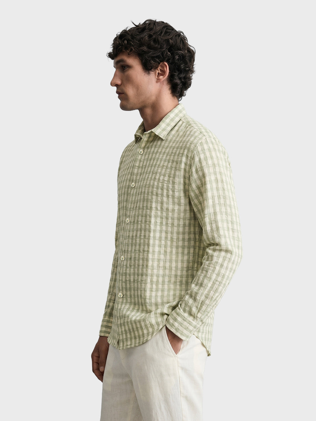 Men's Green Relaxed Fit Checked Resort Wear Shirt