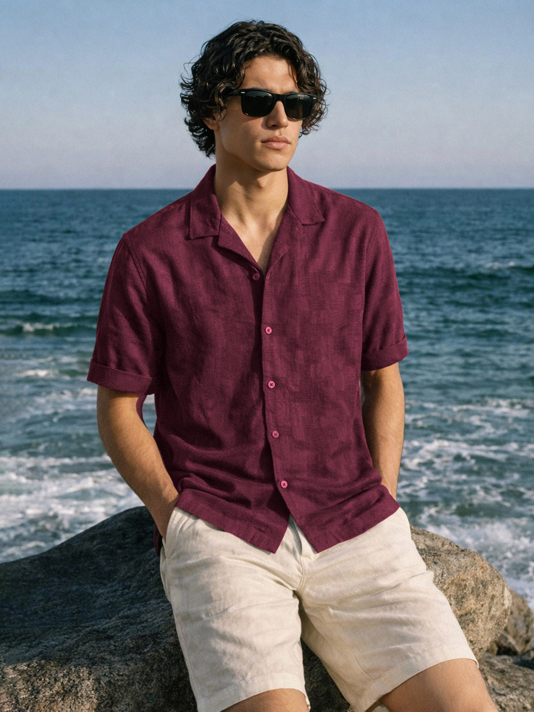 Men's Maroon Relaxed Fit Solid Casual Shirt