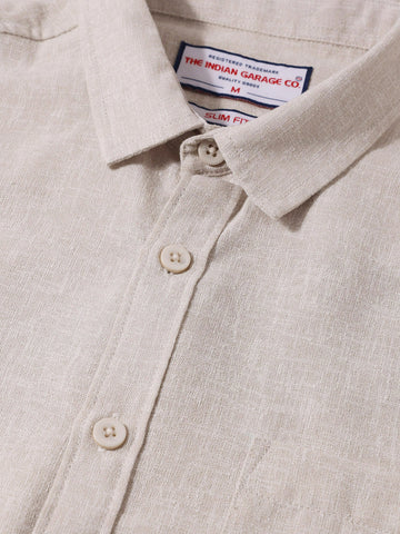 Men's Khaki Slim Fit Solid Casual Shirt