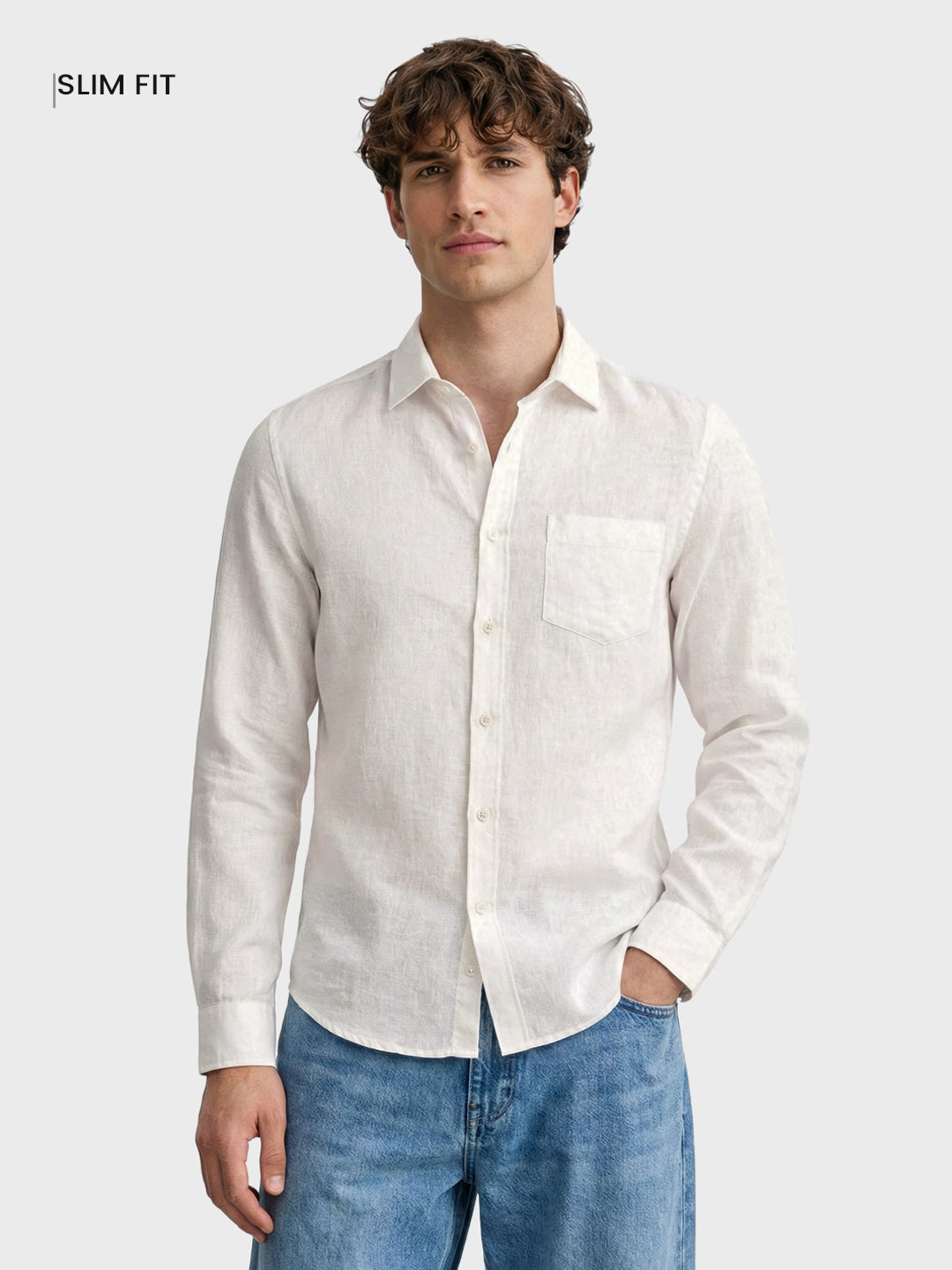 Men's White Slim Fit Solid Casual Shirt