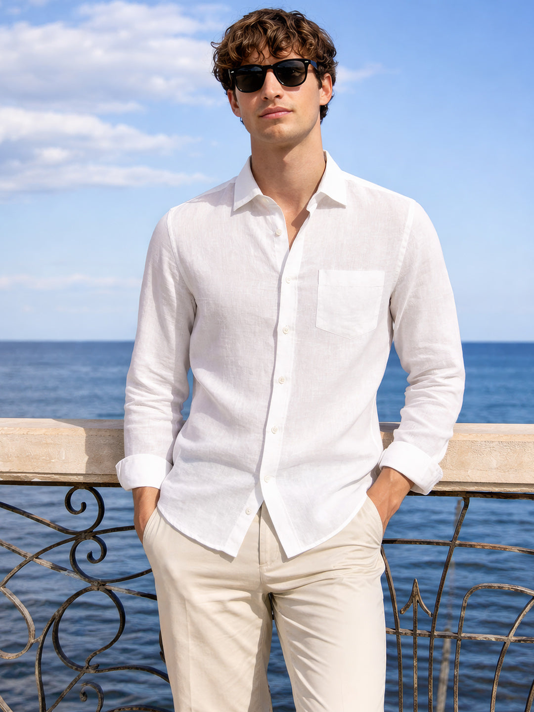 Men's White Slim Fit Solid Casual Shirt