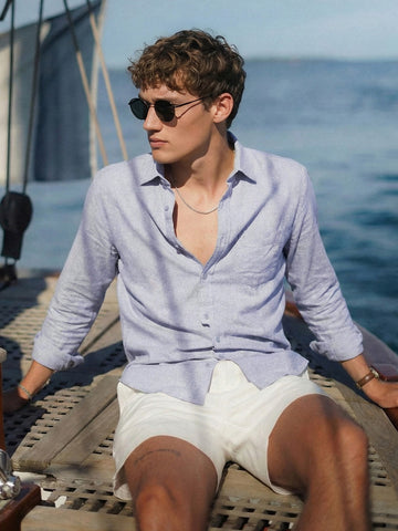 Men's Blue Slim Fit Solid Casual Shirt