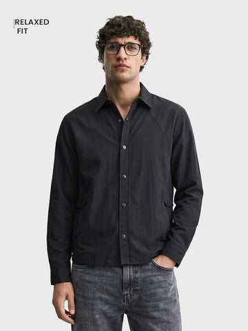 Men's Black Relaxed Fit Solid Casual Shirts