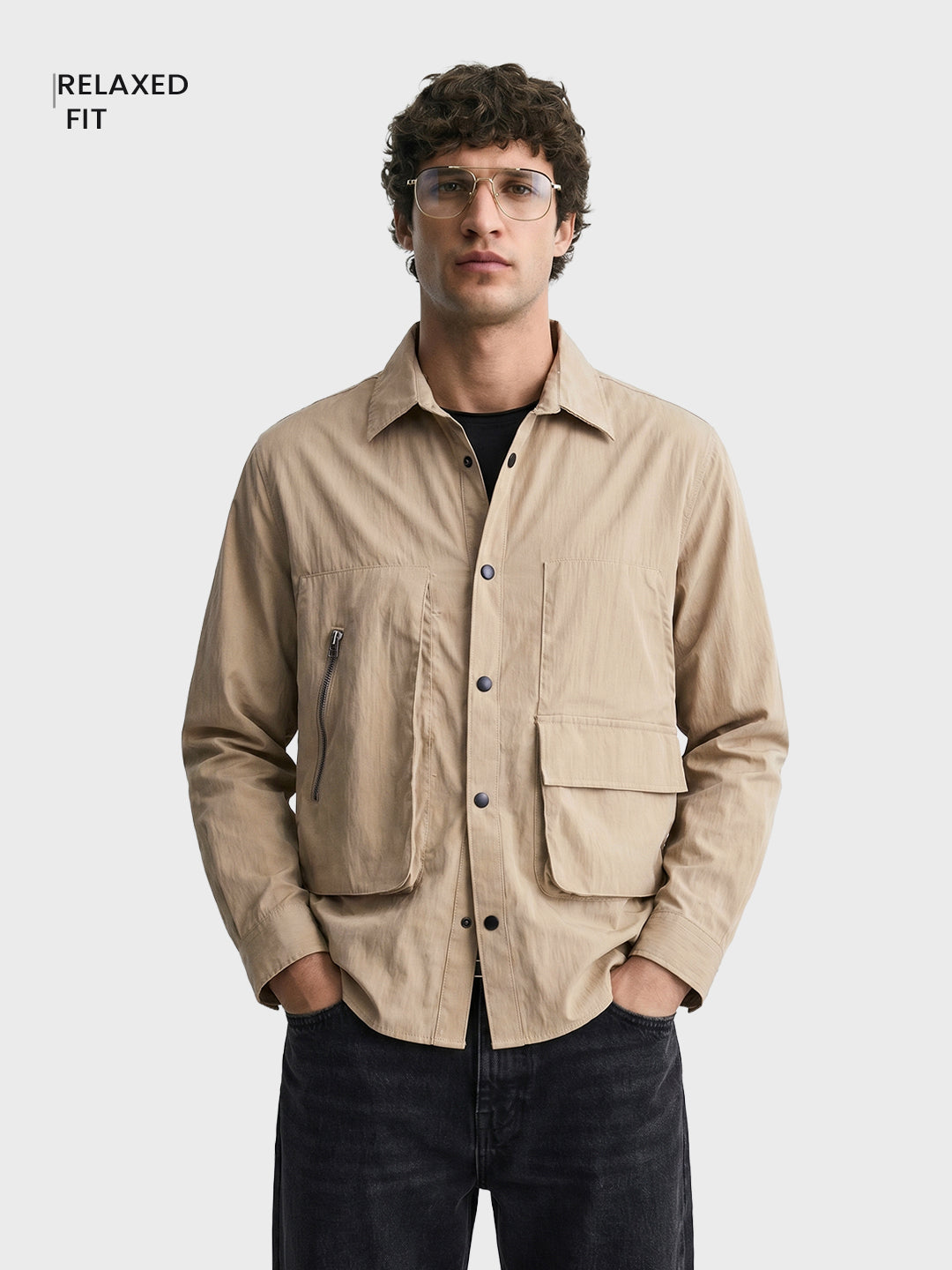 Men's Khaki Relaxed Fit Solid Casual Shirts