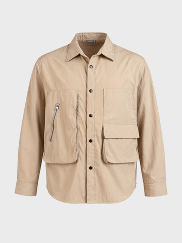 Men's Khaki Relaxed Fit Solid Casual Shirts